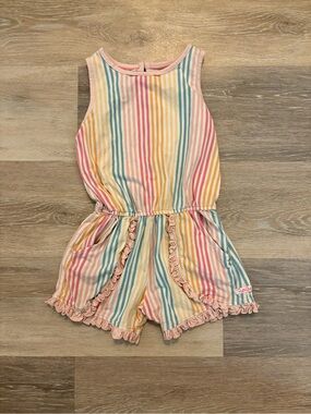 Ruffle Butts Pastel Stripe Ruffle-Trim Romper